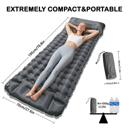 Inflatable camping mat with pillow – 10 cm thick