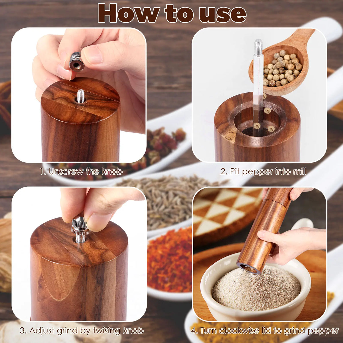 Wooden Pepper Grinder Set