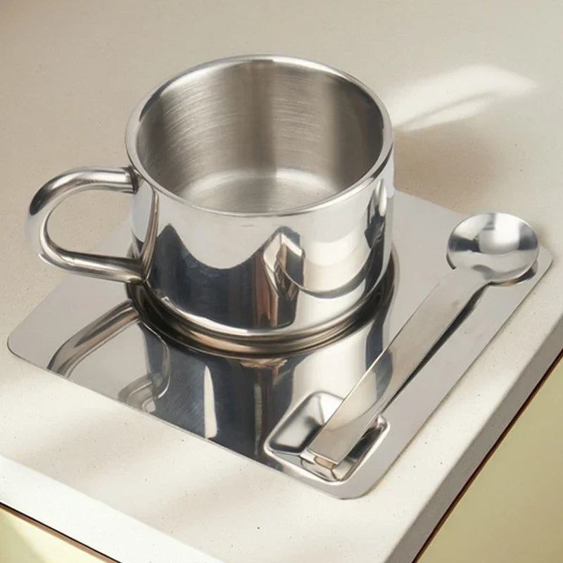 Stainless Steel Teacup & Saucer Set