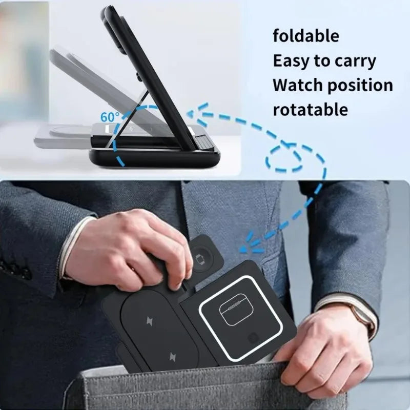 Foldable 3-in-1 Wireless Charging Stand with LED Light