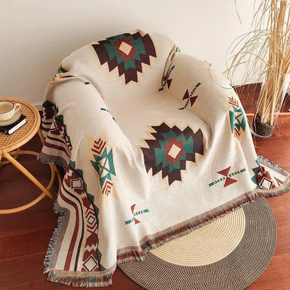 Aztec Fringe Woven Cotton Throw Blanket