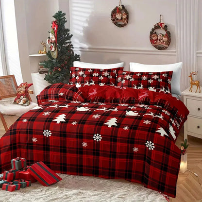Christmas Checkered Elk Duvet Set – 3 Pieces