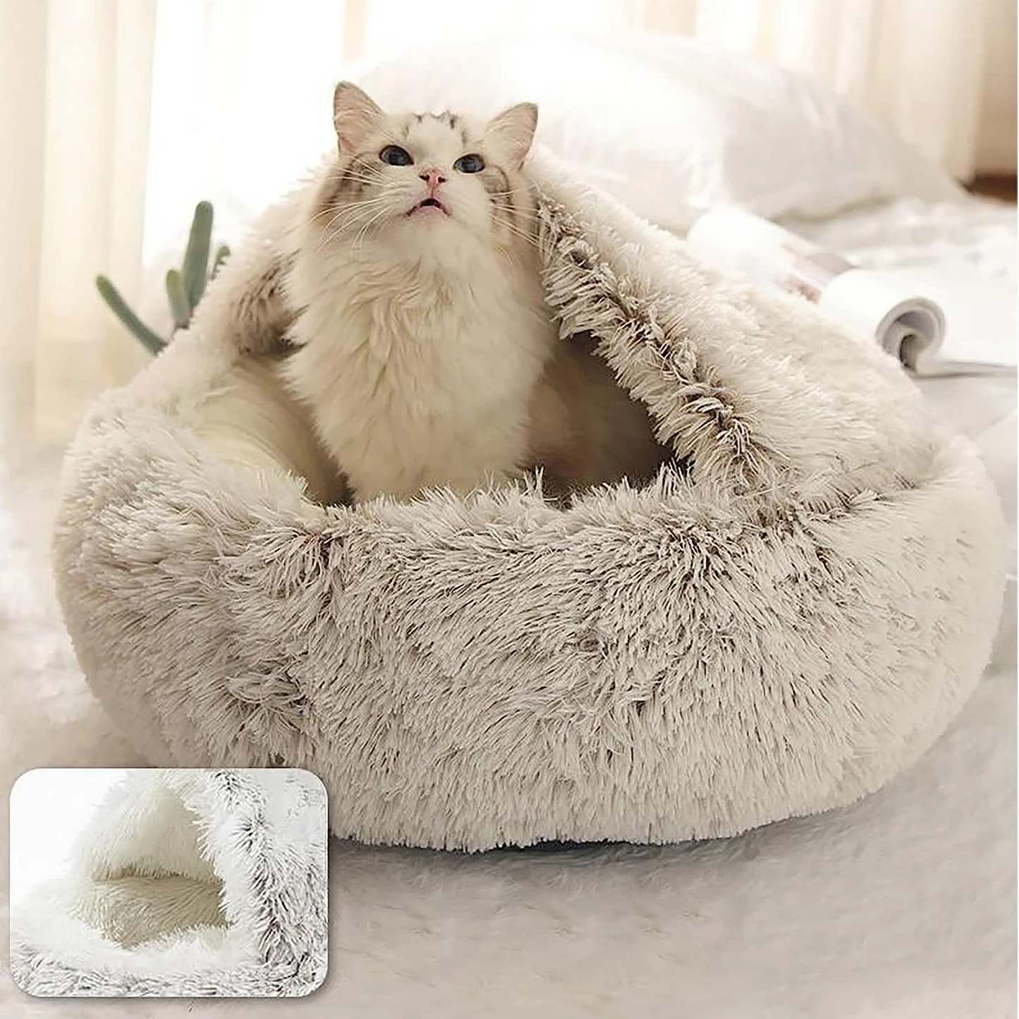 Calming Cave Pet Bed Cozy Hooded Dog Cat Bed