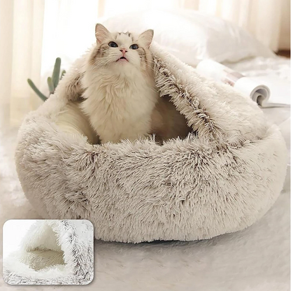 Calming Cave Pet Bed Cozy Hooded Dog Cat Bed