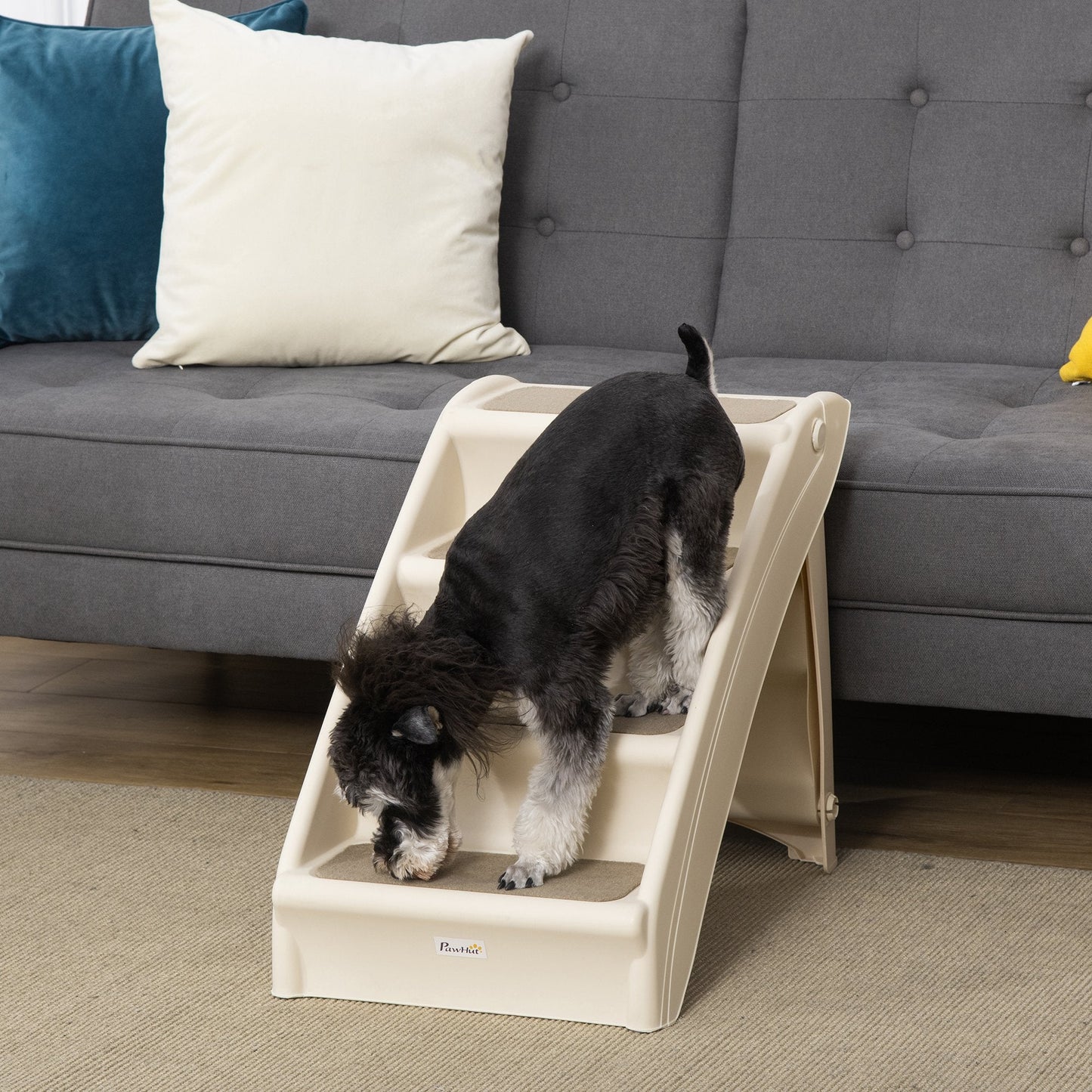 4-Step Foldable Pet Stairs with Non-Slip Mats – Beige