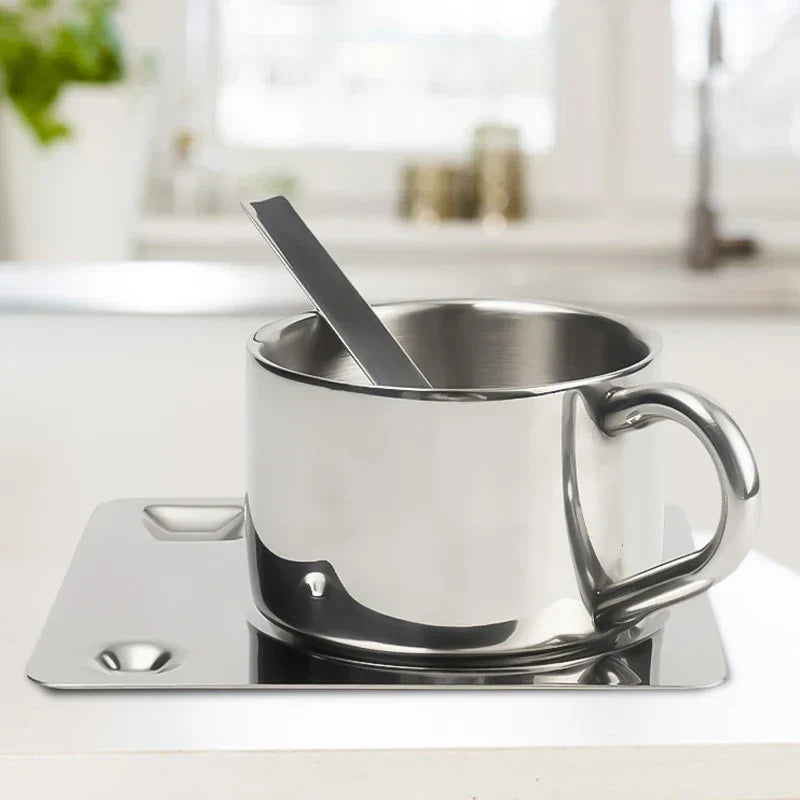 Stainless Steel Teacup & Saucer Set