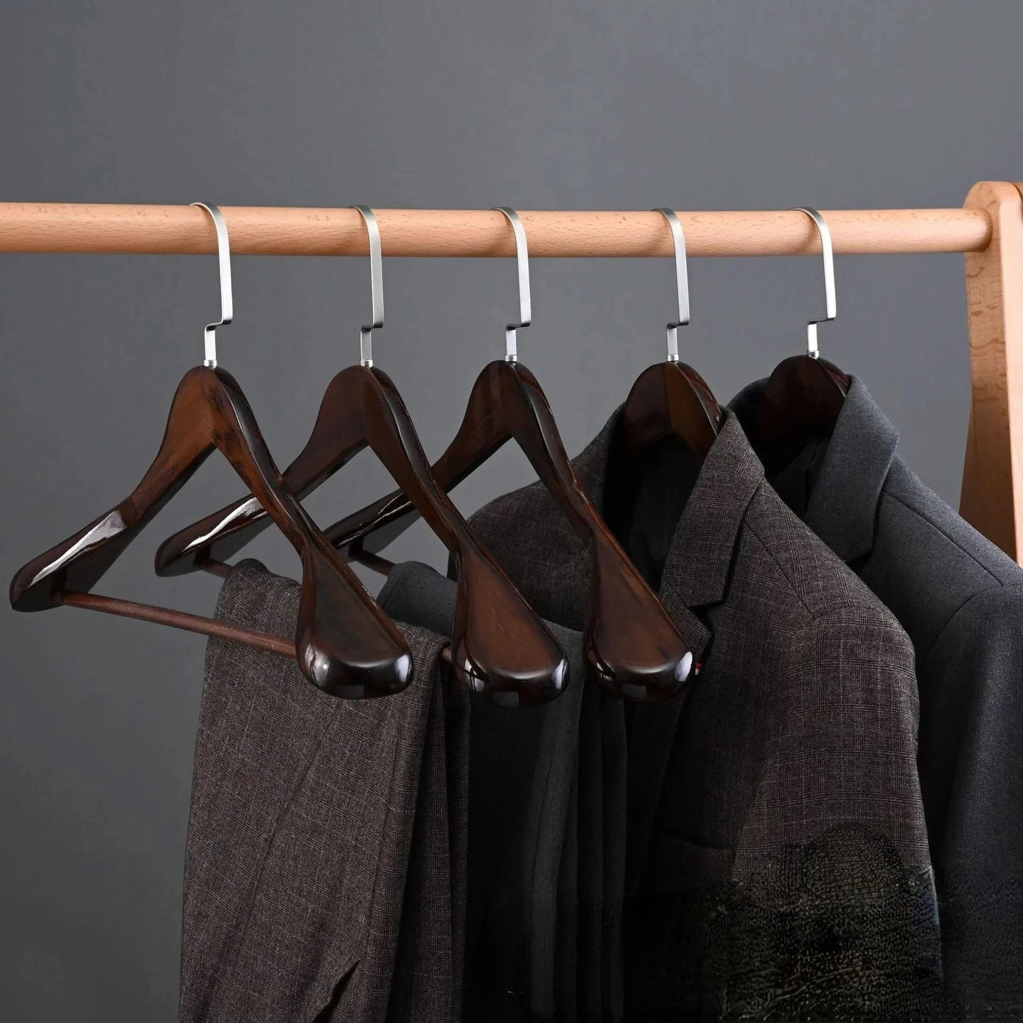 Luxury Wooden Clothes Hangers with Non-Slip Curved Design