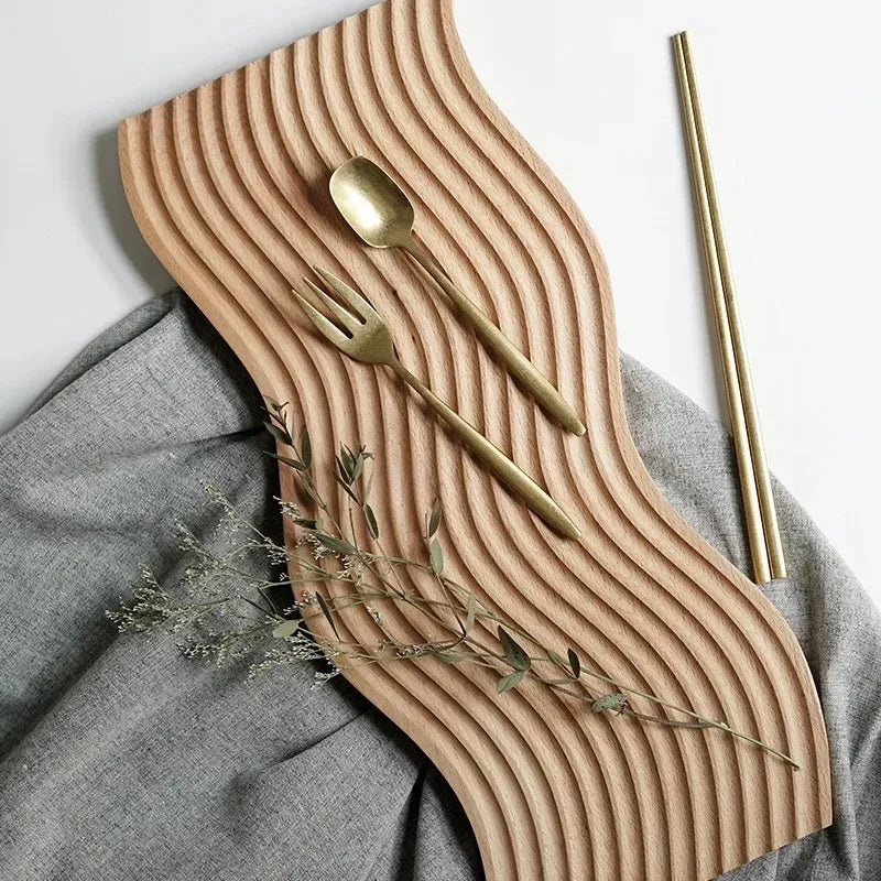 Wave Shaped Beech Wood Decorative Tray