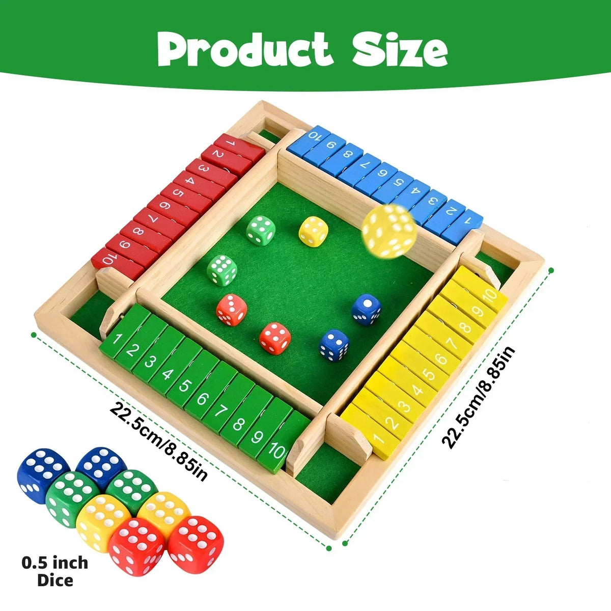 Wooden Shut the Box Dice Game for 2–4 Players