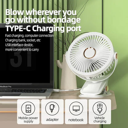 Rechargeable Clip-On Cooling Fan Portable Outdoor
