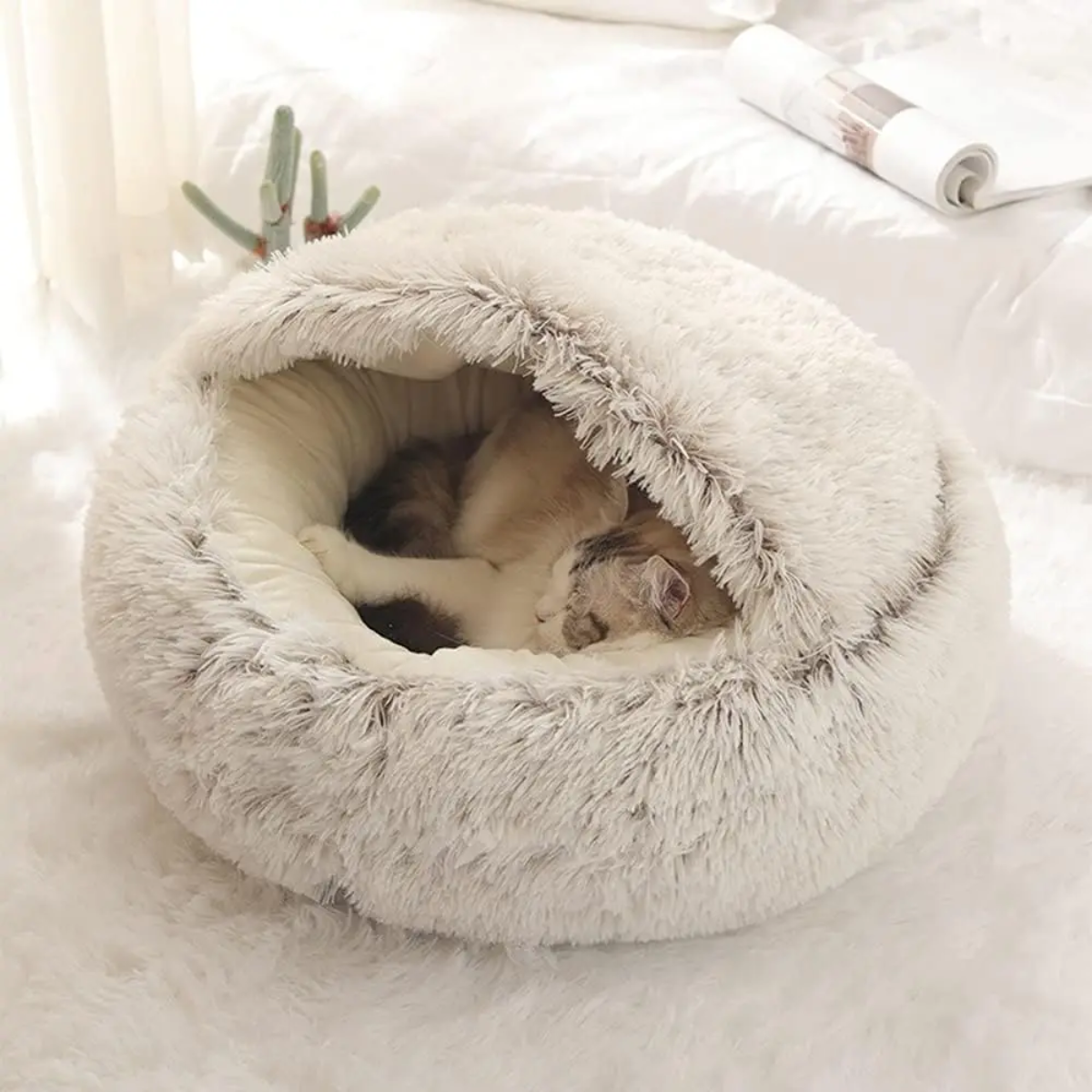 Calming Cave Pet Bed Cozy Hooded Dog Cat Bed