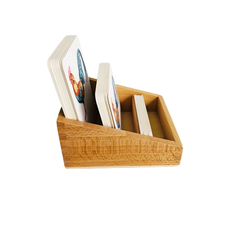 Montessori Farm Animal Three-Part Cards with Bamboo Tray
