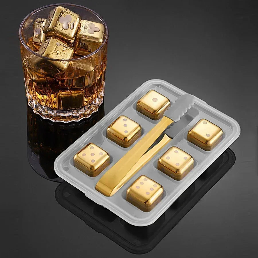 Whisky Cooling Stones Stainless Steel Cubes Gold