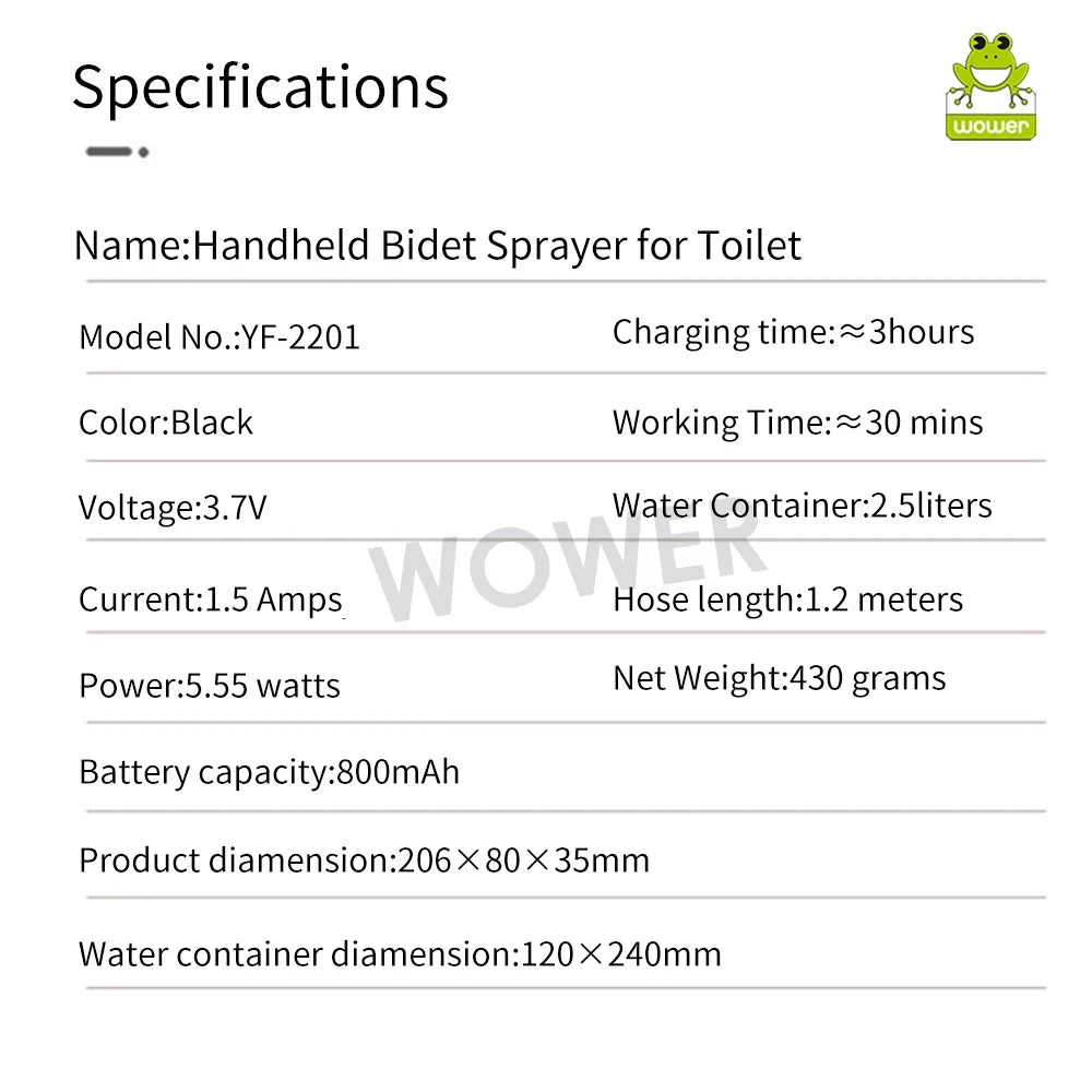 Rechargeable Portable Travel Bidet – 2.5L Reservoir