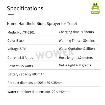 Rechargeable Portable Travel Bidet – 2.5L Reservoir