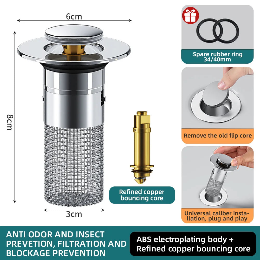 Pop-Up Anti-Clogging Sink Strainer