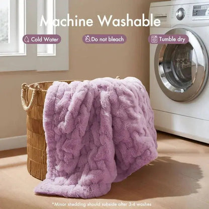 Ruched Faux Fur Cosy Throw Blanket