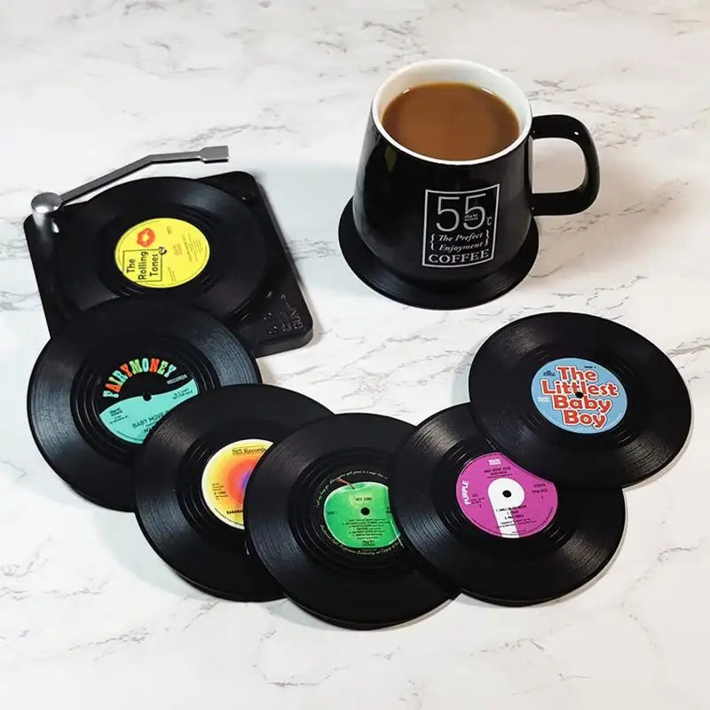 Vinyl Record Coasters – 6 Pieces