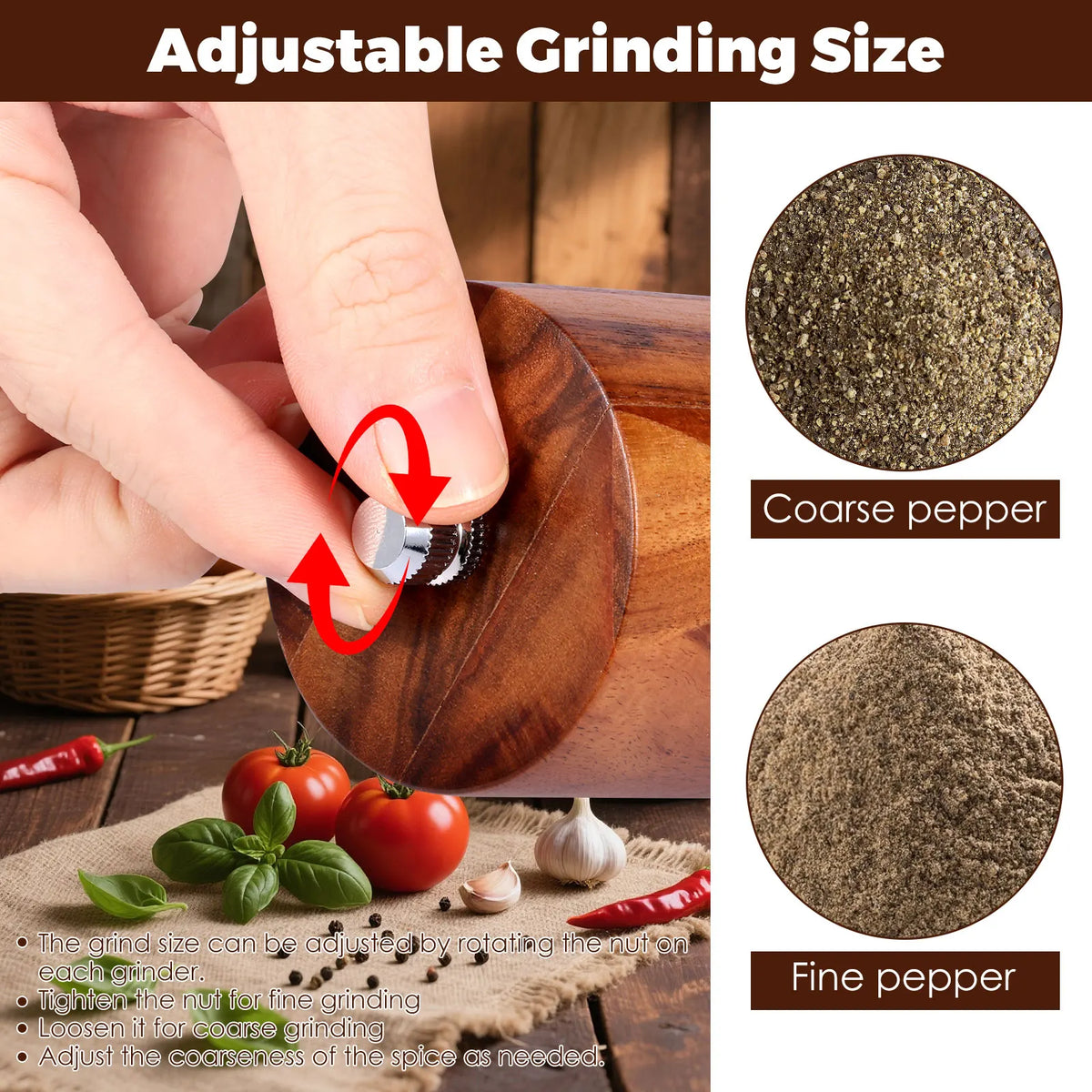 Wooden Pepper Grinder Set