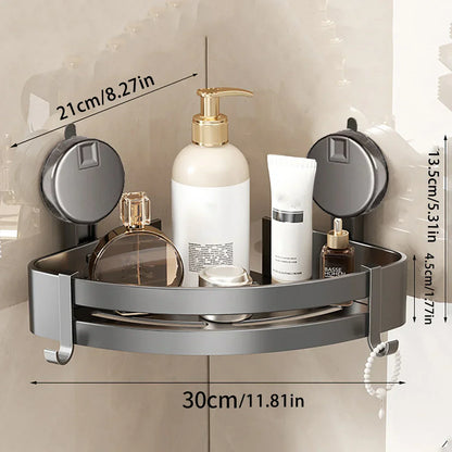 Corner Bathroom Organizer – No Drill Suction Shelf