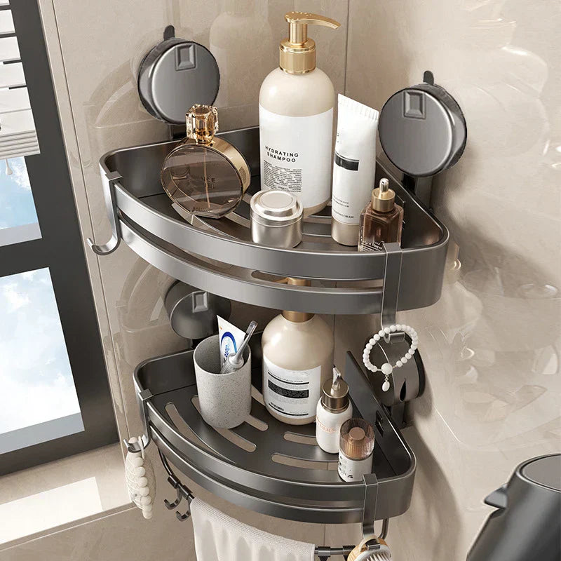 Corner Bathroom Organizer – No Drill Suction Shelf