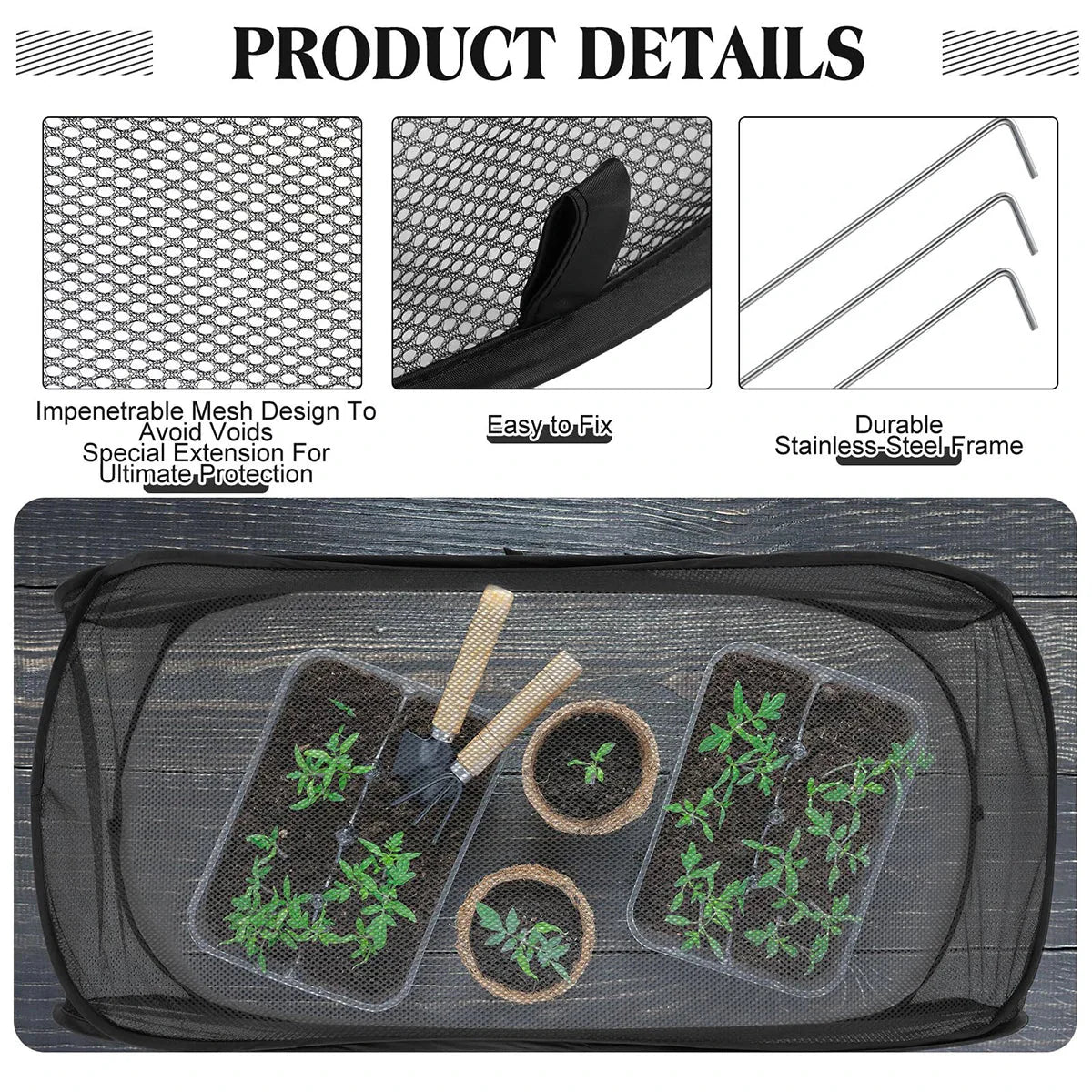 Pop-up foldable plant protection net for beds