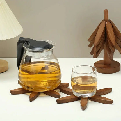 Wooden Tree-Shaped Trivet Set – 4 Pieces