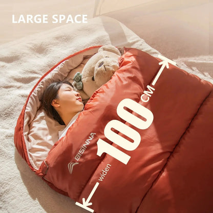 3-Season Cotton Sleeping Bag – Lightweight, Extra Wide for Adults