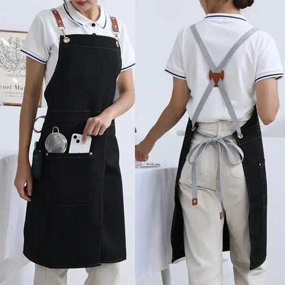 Water-Resistant Canvas Apron with Pockets and Split Skirt