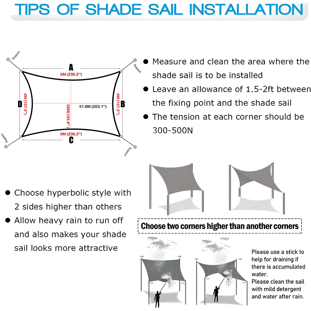 Rectangular Water-Resistant Shade Sail with UV Protection