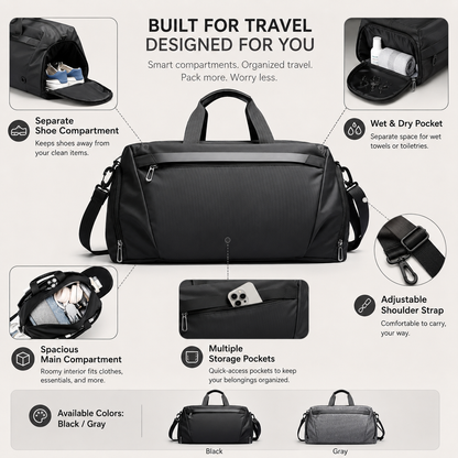 Travel Duffel Bag Waterproof Gym Sport Shoe Compartment