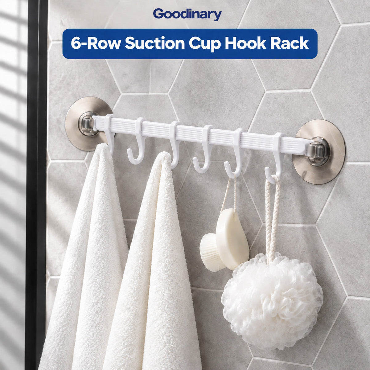 6-Row Suction Cup Hook Rack