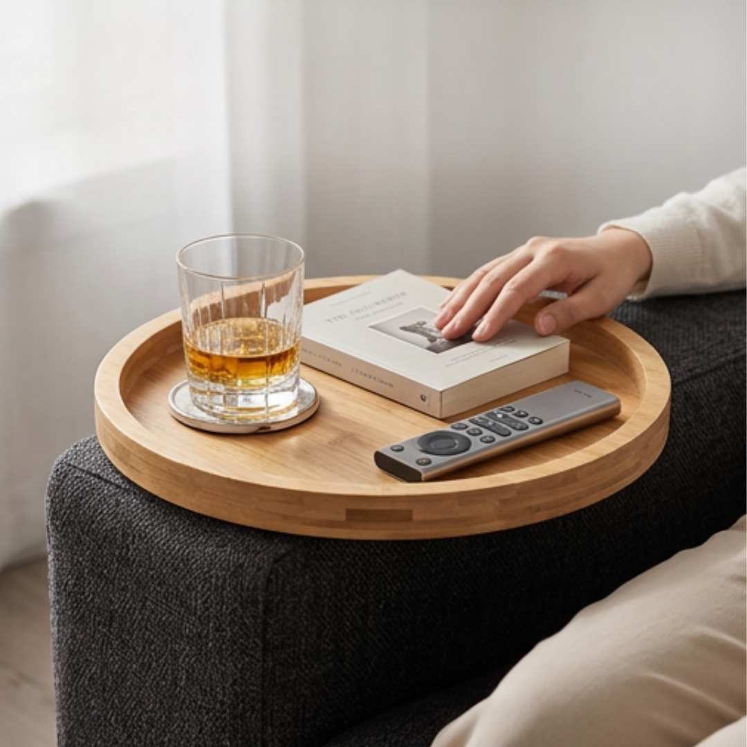 Foldable Solid Wood Sofa Armrest Tray