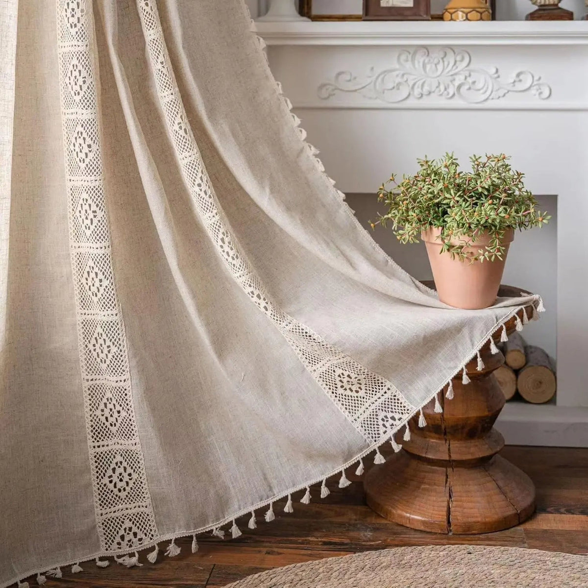 Boho Tassel Cotton Linen Curtains Set – 2 Pieces