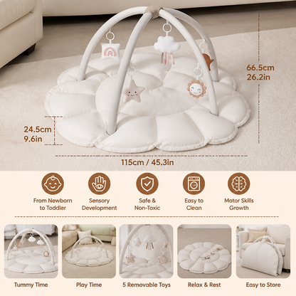 5-in-1 Padded Baby Play Mat with Activity Arch and 5 Hanging Toys