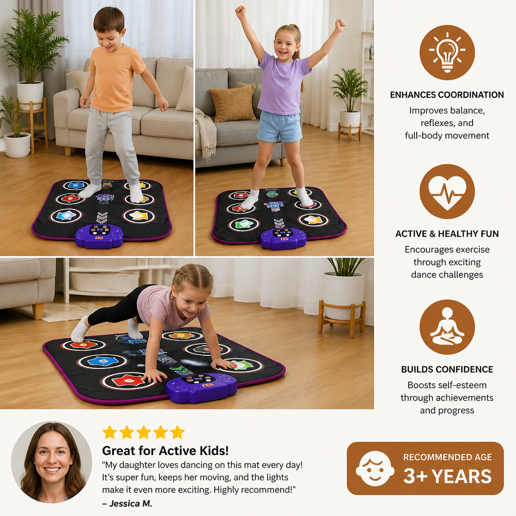 Children's Light-Up Dance Mat with Bluetooth and 5 Game Modes