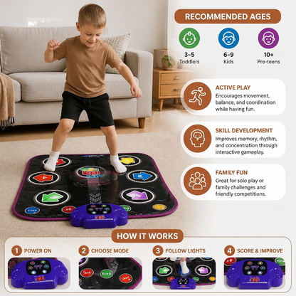 Children's Light-Up Dance Mat with Bluetooth and 5 Game Modes