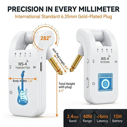 Wireless Guitar Transmitter Receiver 2.4GHz for Electric Guitar Bass Low Latency Rechargeable InsMazid