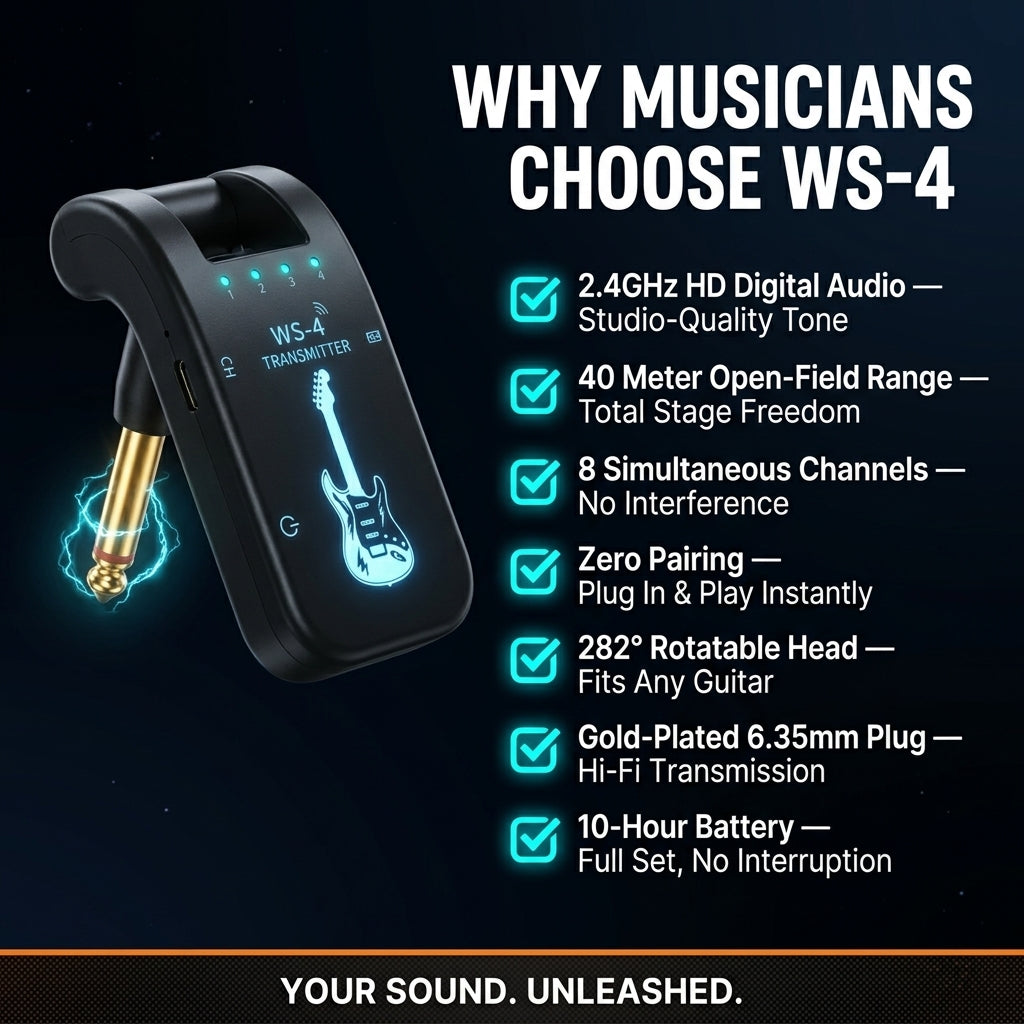 Wireless Guitar Transmitter Receiver 2.4GHz for Electric Guitar Bass Low Latency Rechargeable InsMazid