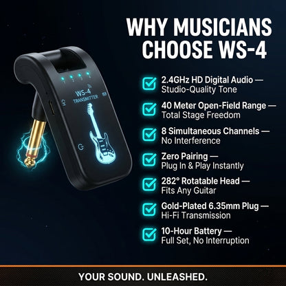 Wireless Guitar Transmitter Receiver 2.4GHz for Electric Guitar Bass Low Latency Rechargeable InsMazid