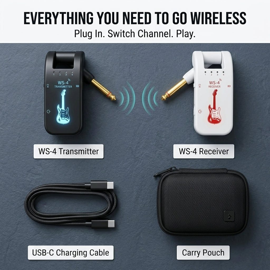 Wireless Guitar Transmitter Receiver 2.4GHz for Electric Guitar Bass Low Latency Rechargeable InsMazid