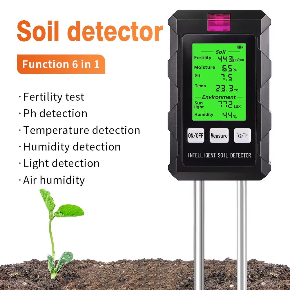 AcioSolex 6-in-1 Soil Moisture Sensor and pH Meter for Gardens