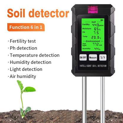 AcioSolex 6-in-1 Soil Moisture Sensor and pH Meter for Gardens