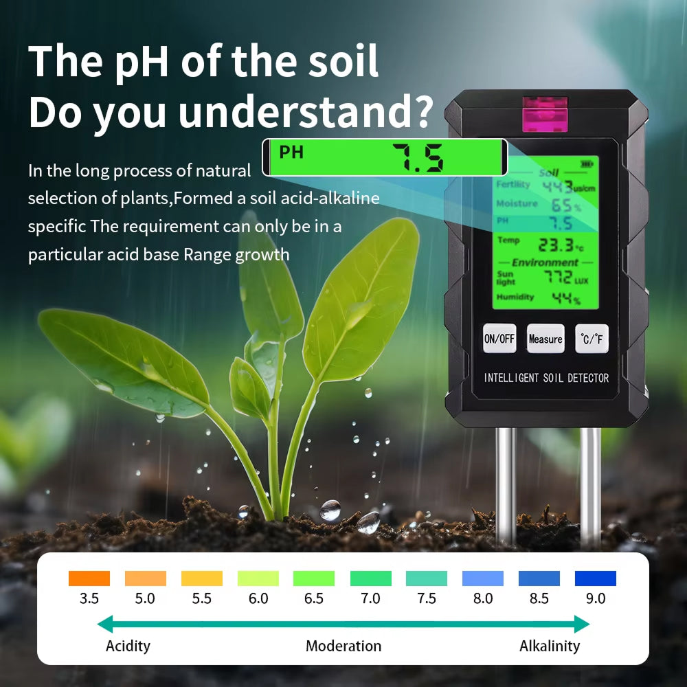 AcioSolex 6-in-1 Soil Moisture Sensor and pH Meter for Gardens