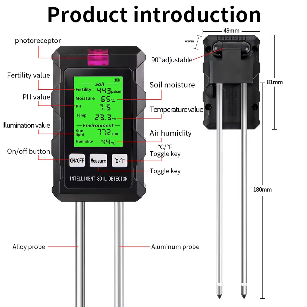 AcioSolex 6-in-1 Soil Moisture Sensor and pH Meter for Gardens