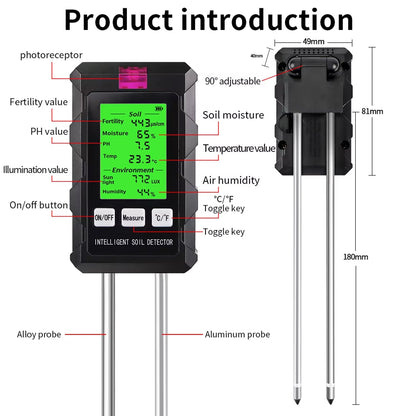 AcioSolex 6-in-1 Soil Moisture Sensor and pH Meter for Gardens