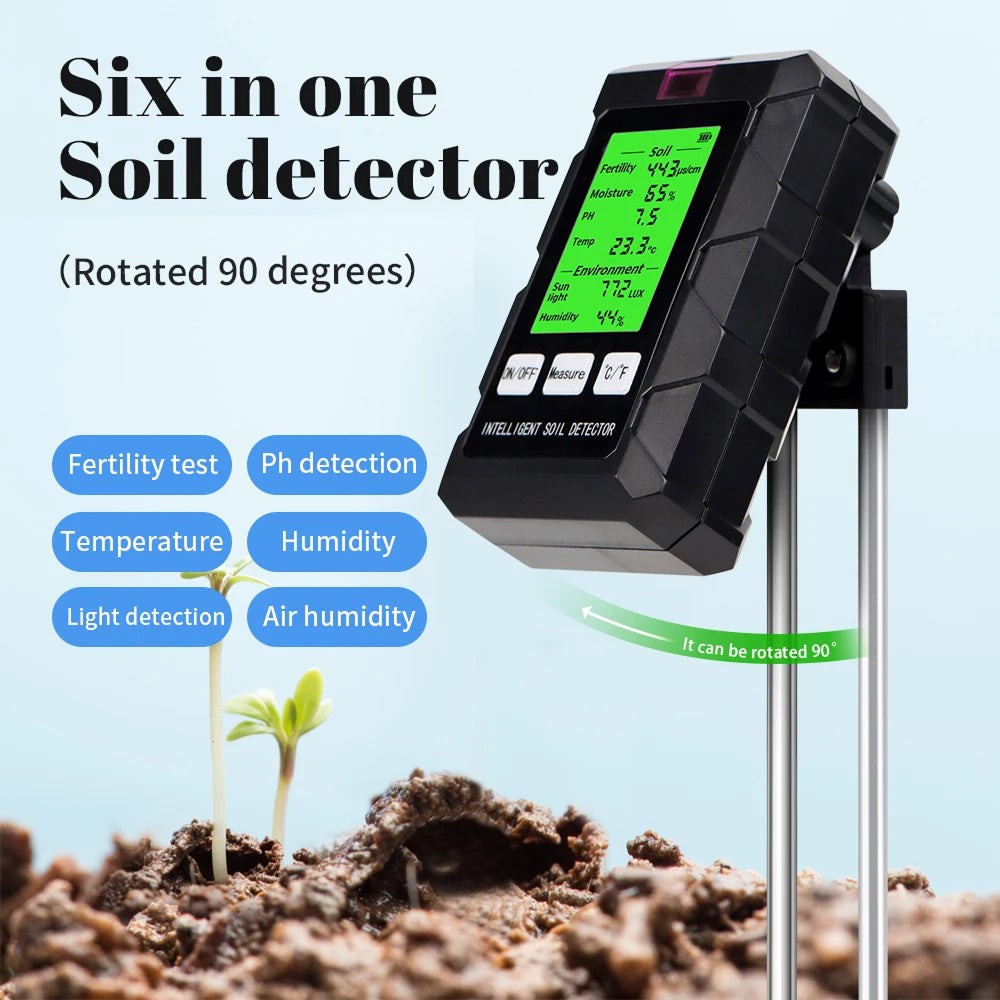 AcioSolex 6-in-1 Soil Moisture Sensor and pH Meter for Gardens