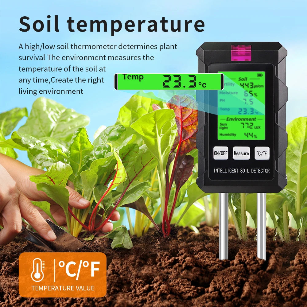 AcioSolex 6-in-1 Soil Moisture Sensor and pH Meter for Gardens