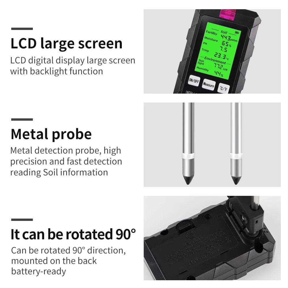 AcioSolex 6-in-1 Soil Moisture Sensor and pH Meter for Gardens