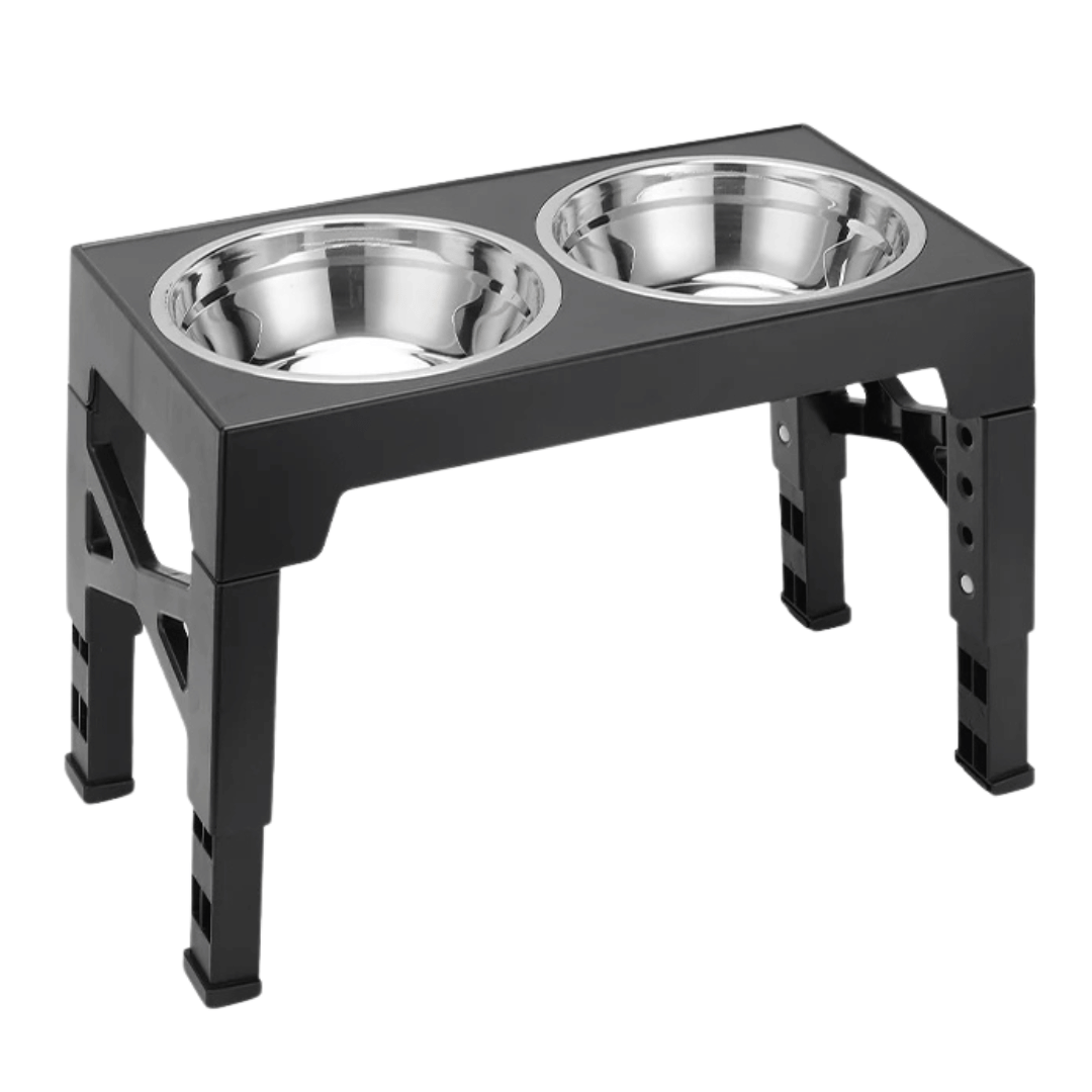 Adjustable Tilt Raised Dog Bowl Stand with Stainless and Slow-Feed Bowls